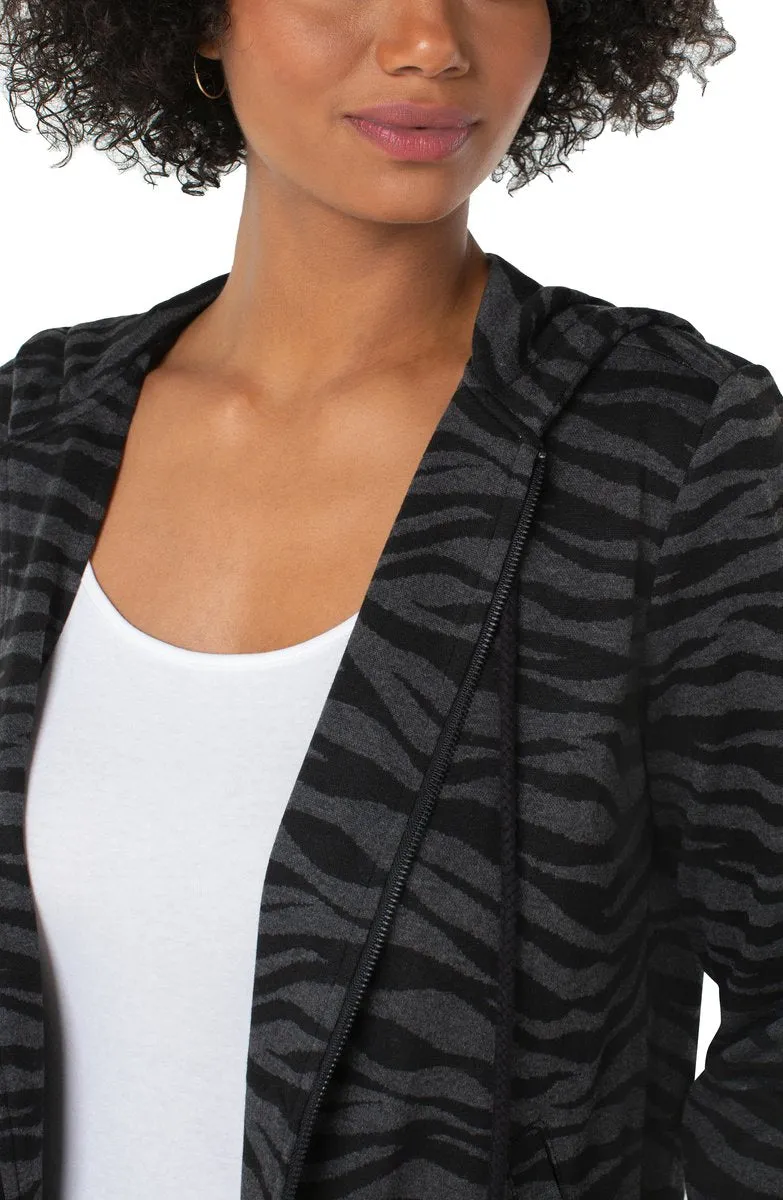 Liverpool Zip Up Hoodie Jacket in Black/Grey Zebra