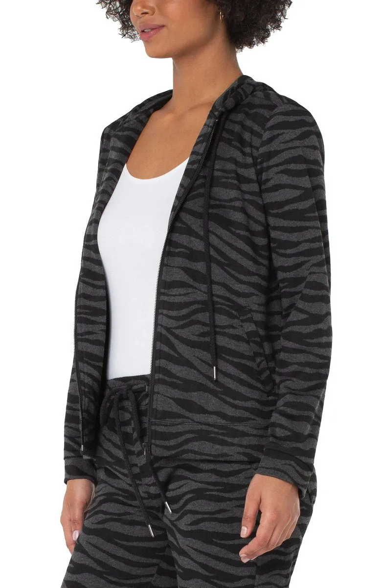 Liverpool Zip Up Hoodie Jacket in Black/Grey Zebra