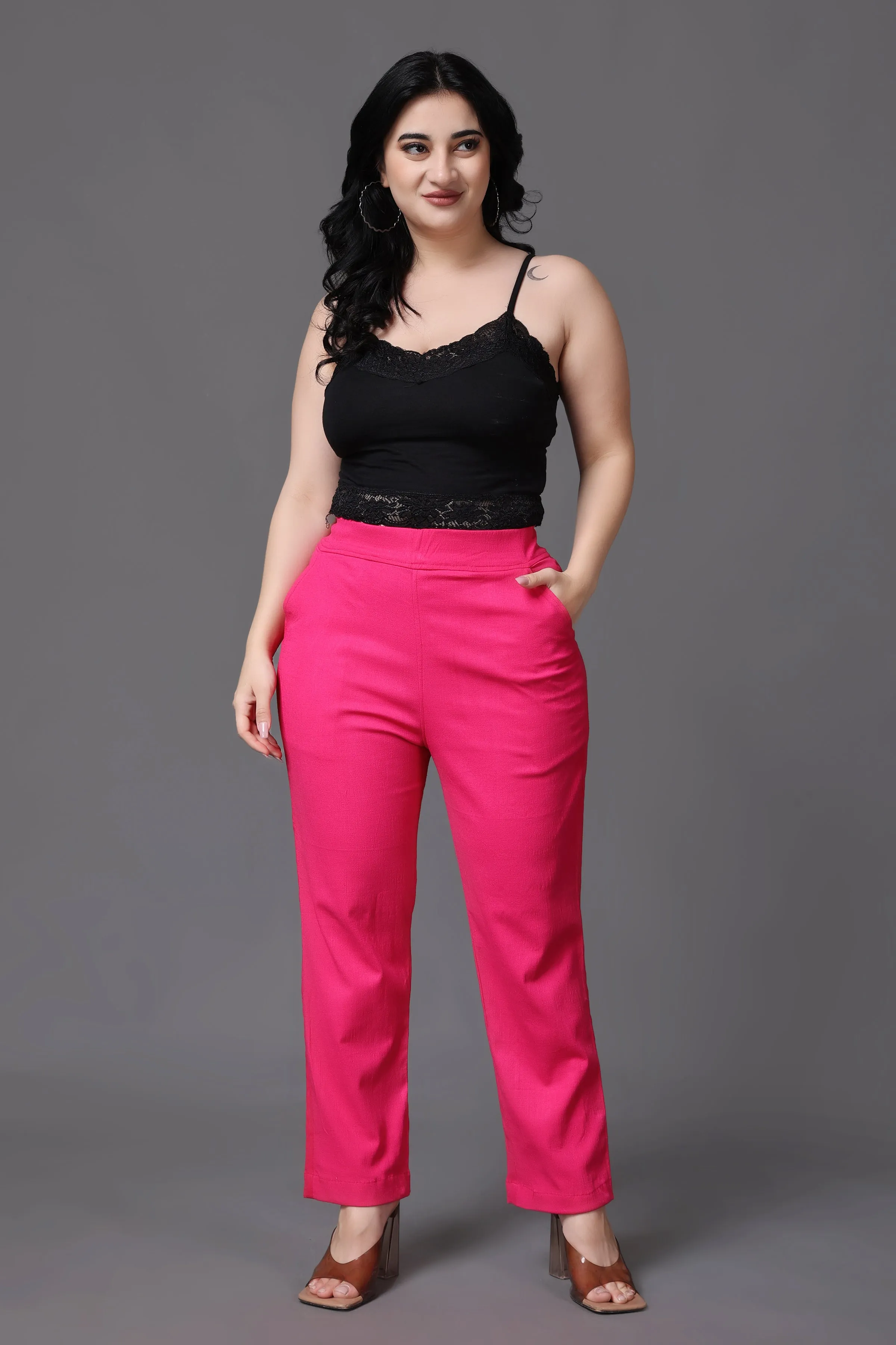 Magenta Lycra Slub Pants