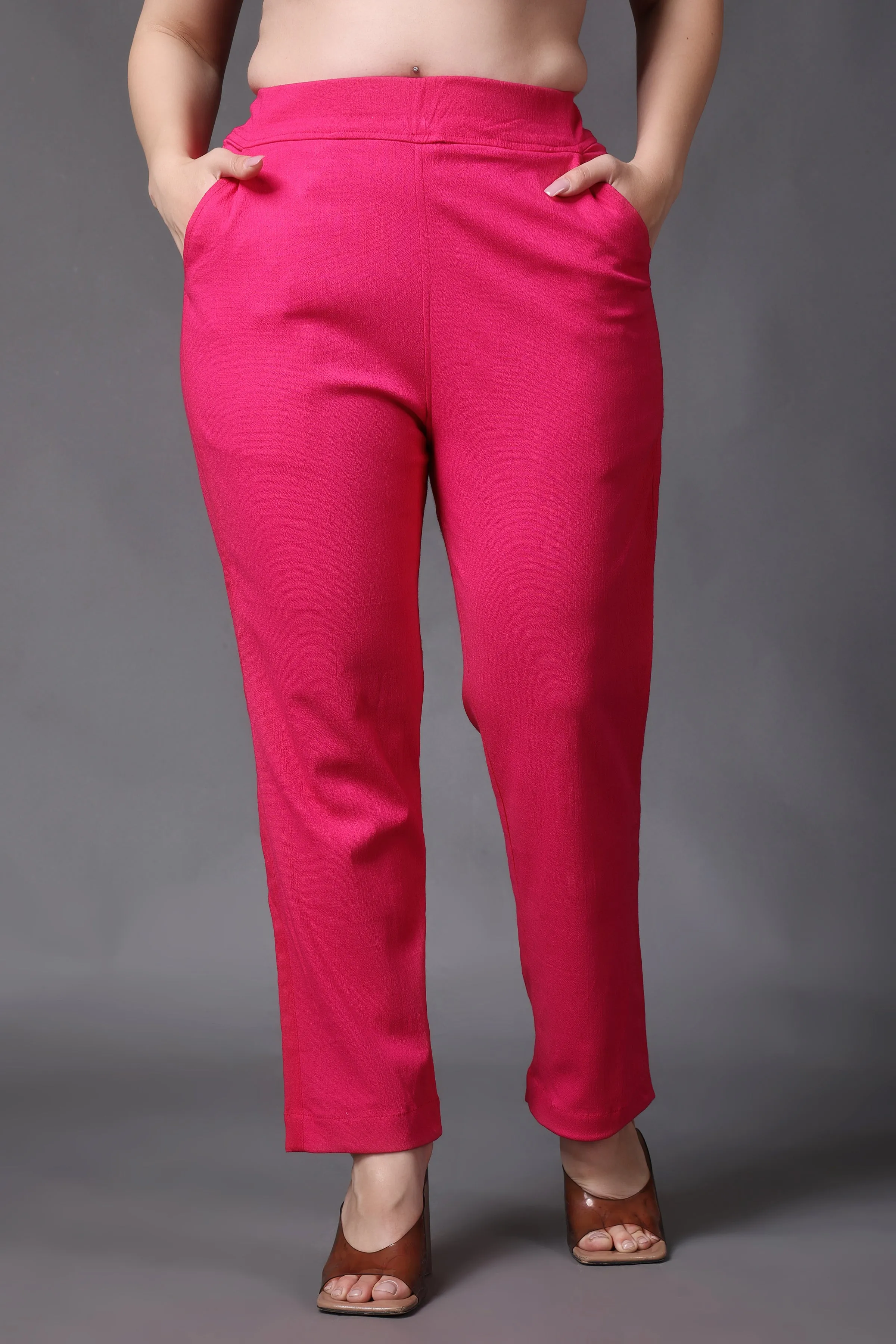 Magenta Lycra Slub Pants