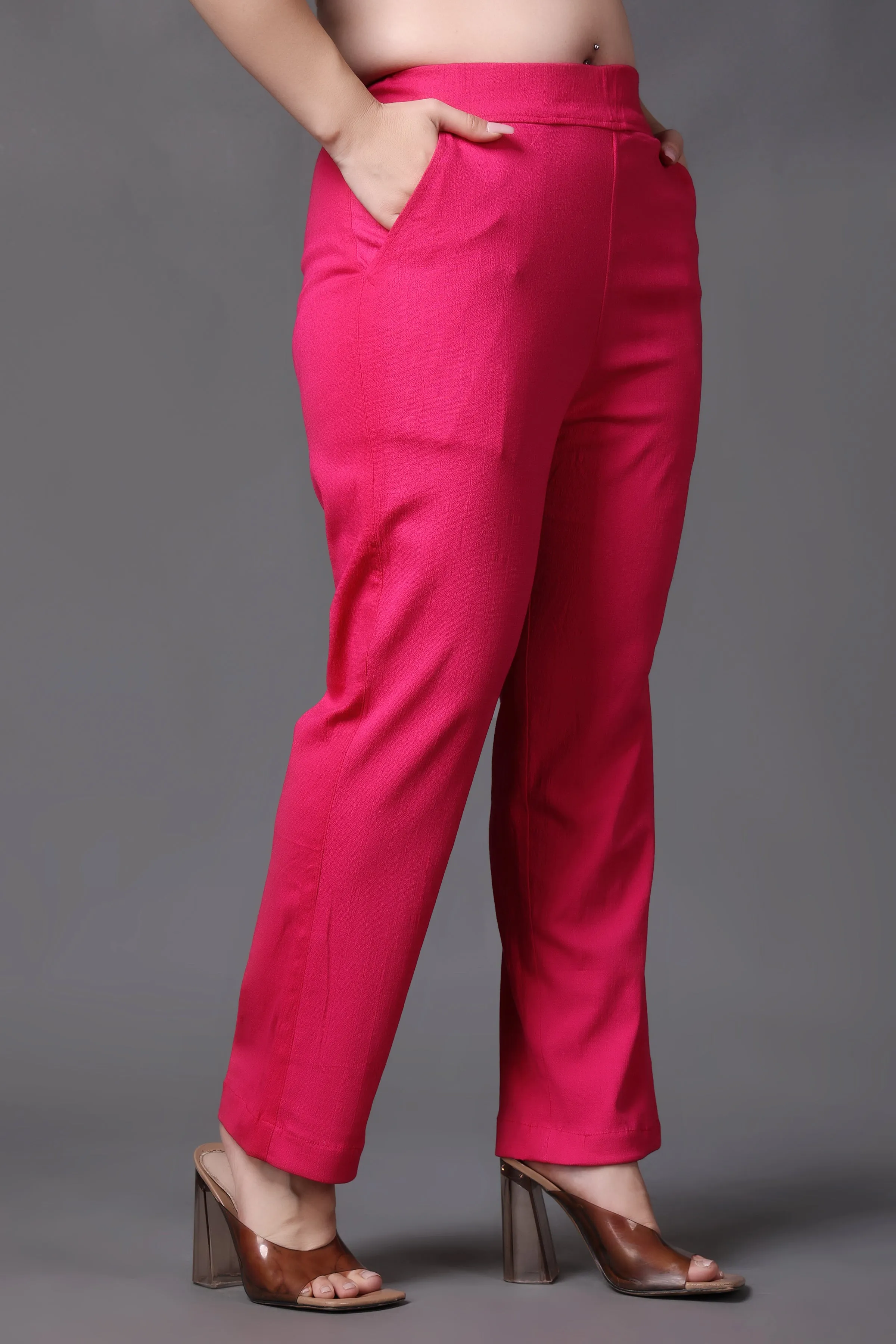 Magenta Lycra Slub Pants