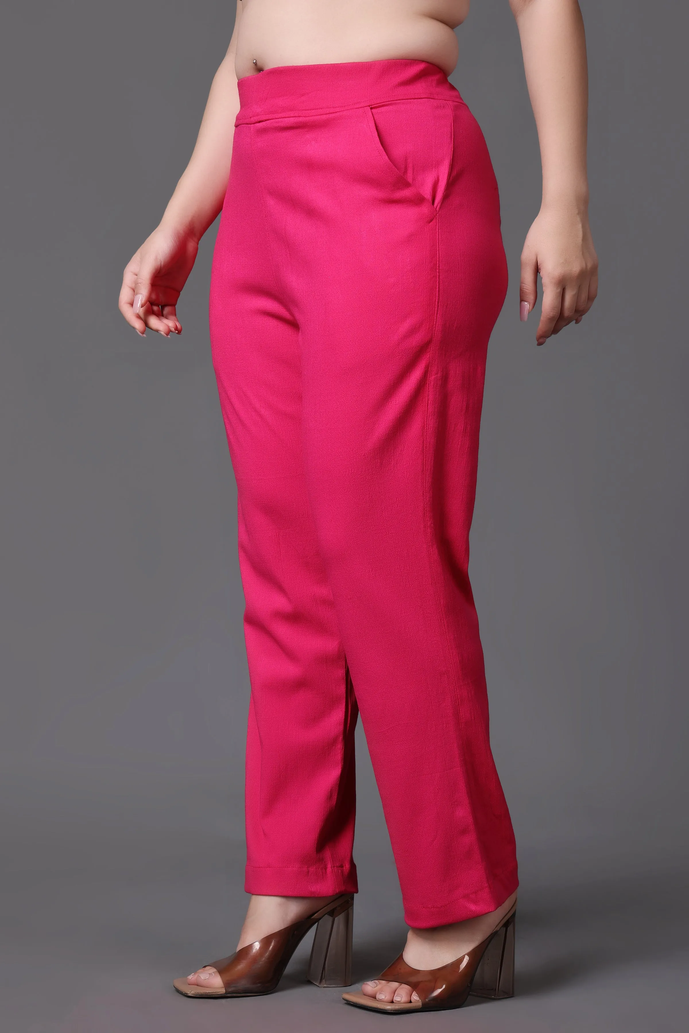 Magenta Lycra Slub Pants