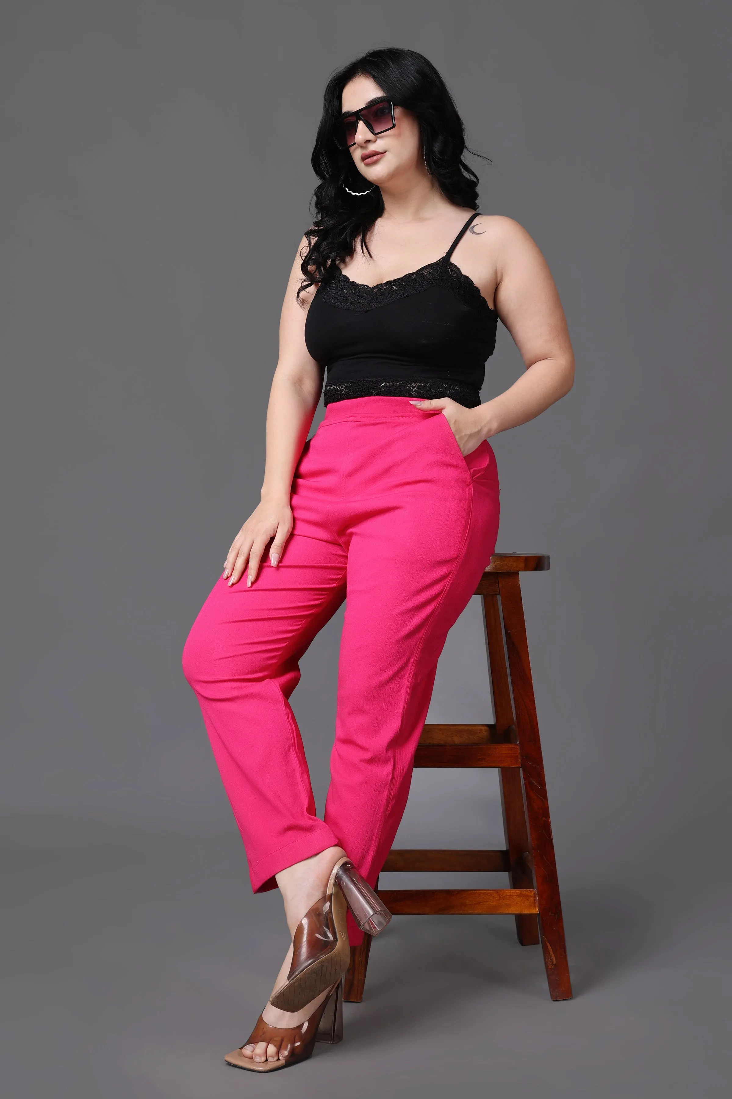 Magenta Lycra Slub Pants