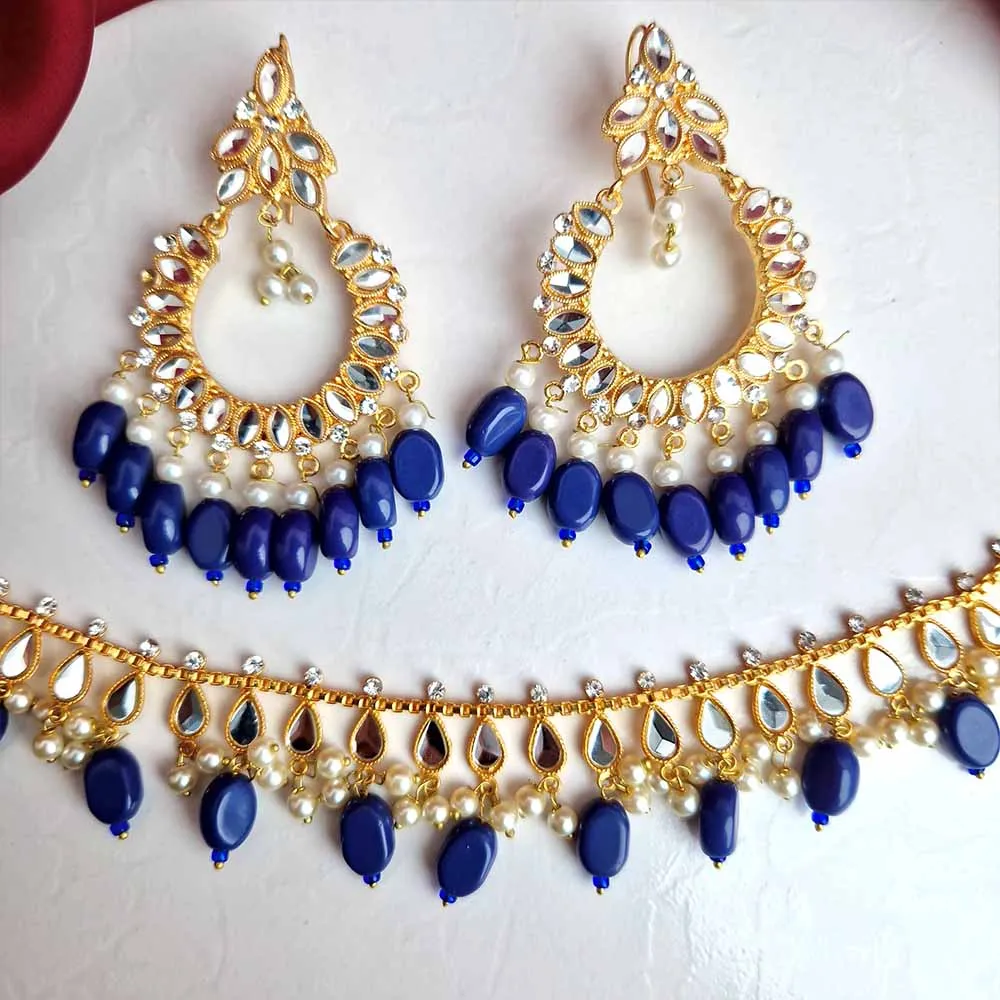 Manika Earrings/Necklace (Dark Blue)