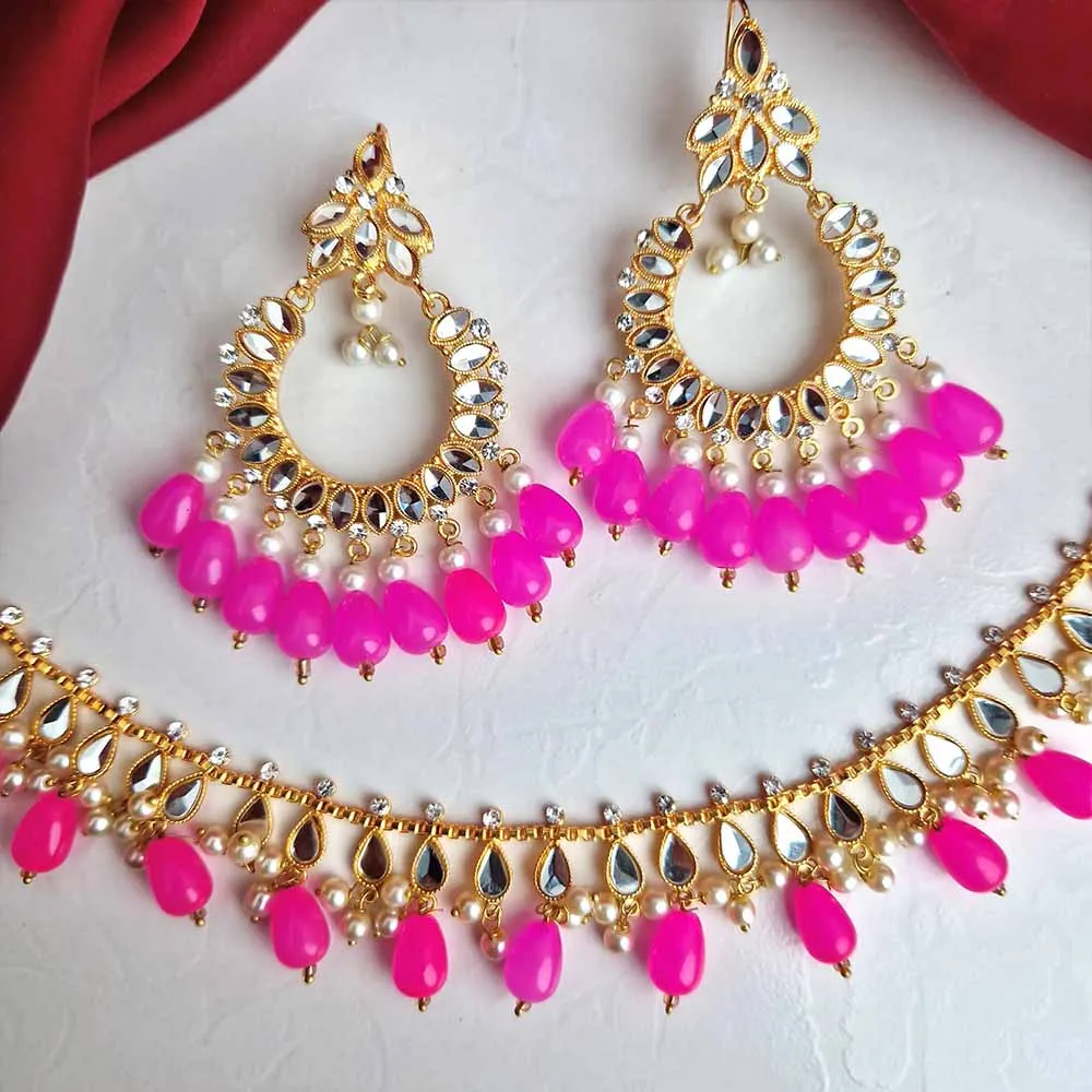 Manika Earrings/Necklace (Magenta)