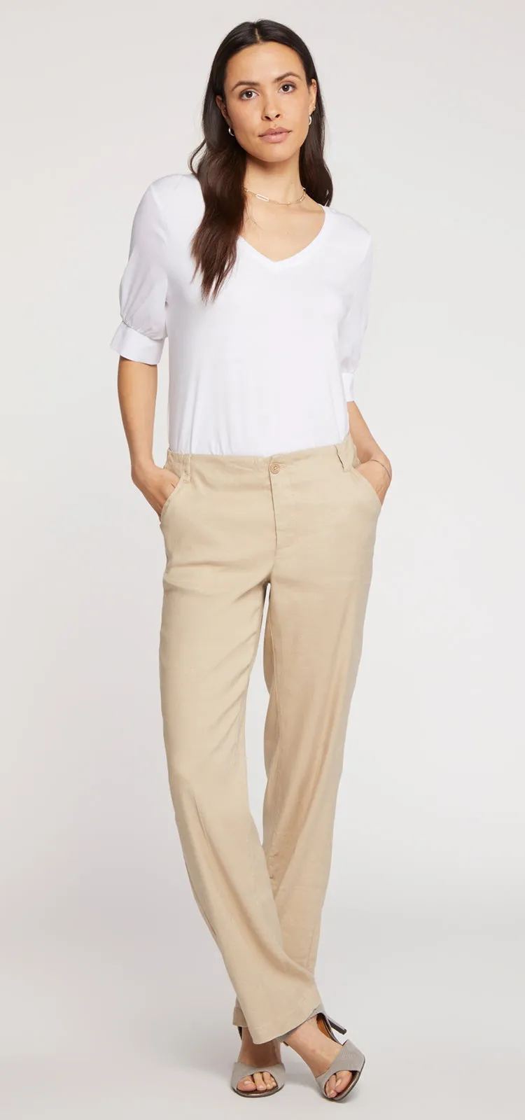 Marilyn Trouser Beige Stretch Linnen | Feather