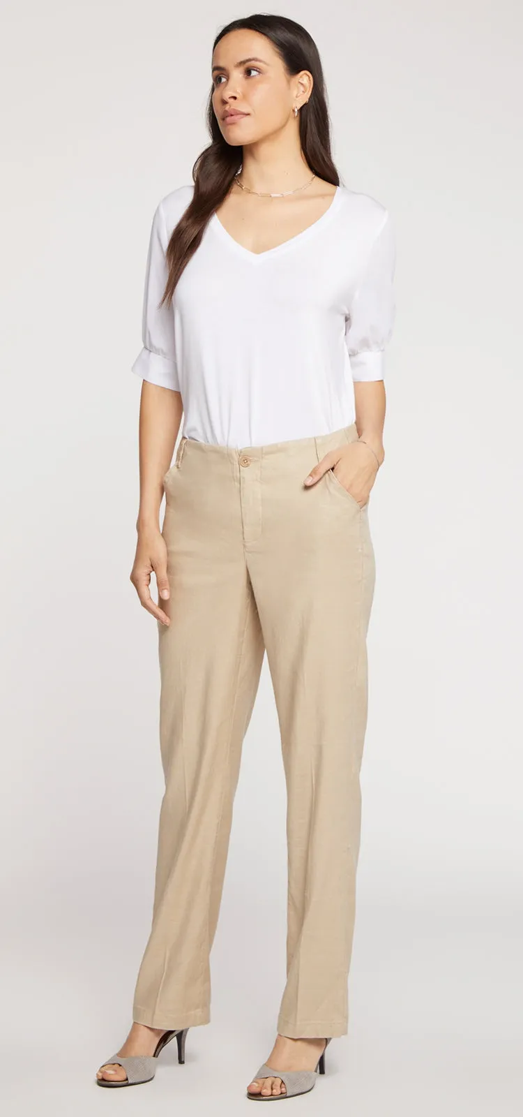 Marilyn Trouser Beige Stretch Linnen | Feather