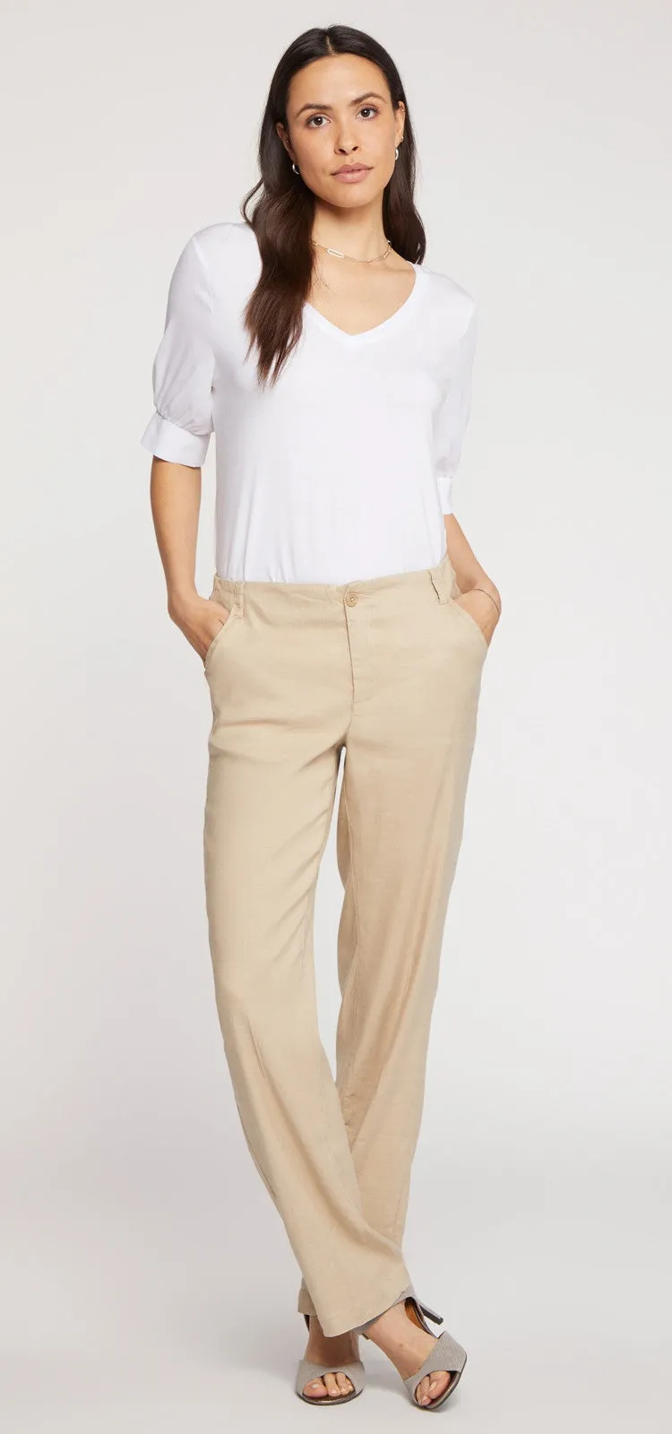 Marilyn Trouser Beige Stretch Linnen | Straw