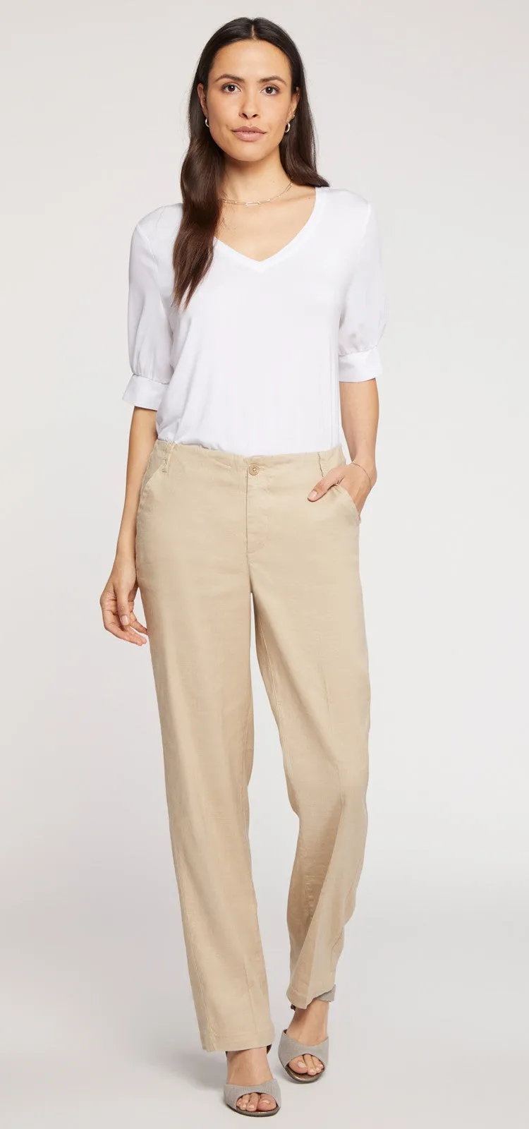 Marilyn Trouser Beige Stretch Linnen | Straw