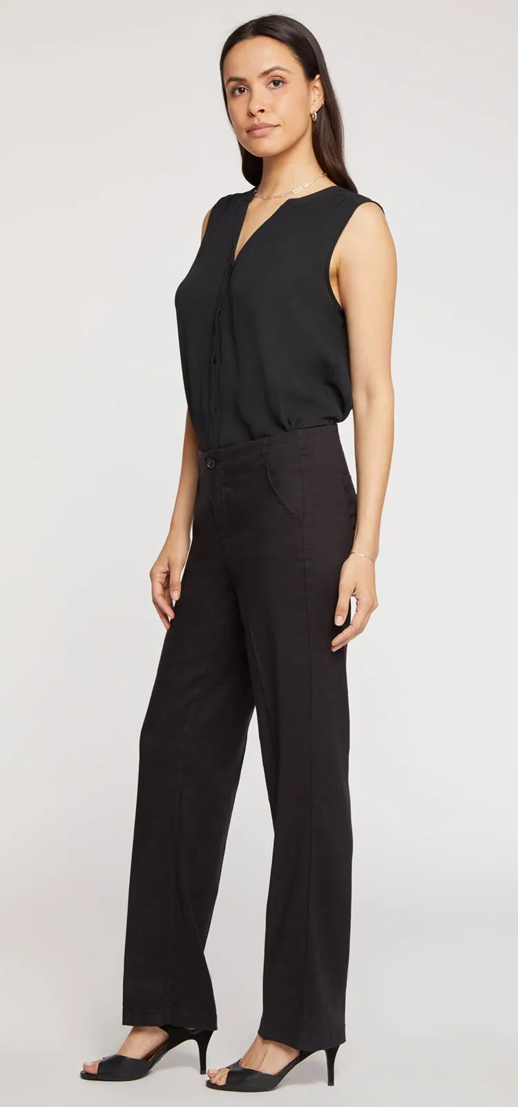 Marilyn Trouser Zwart Stretch Linnen | Black