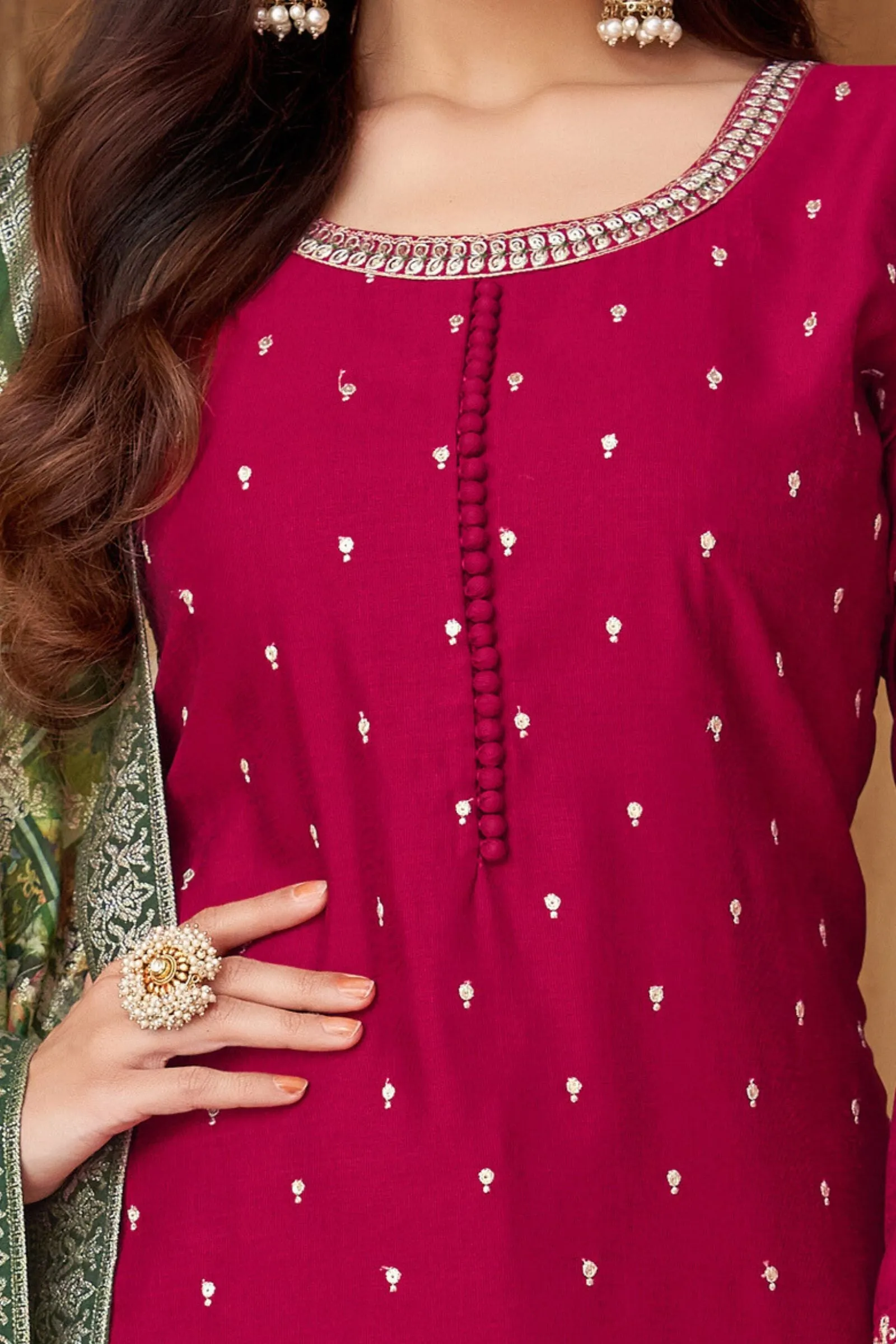 Maroon Sequins, Zari and Thread work Straight Cut Salwar Suit