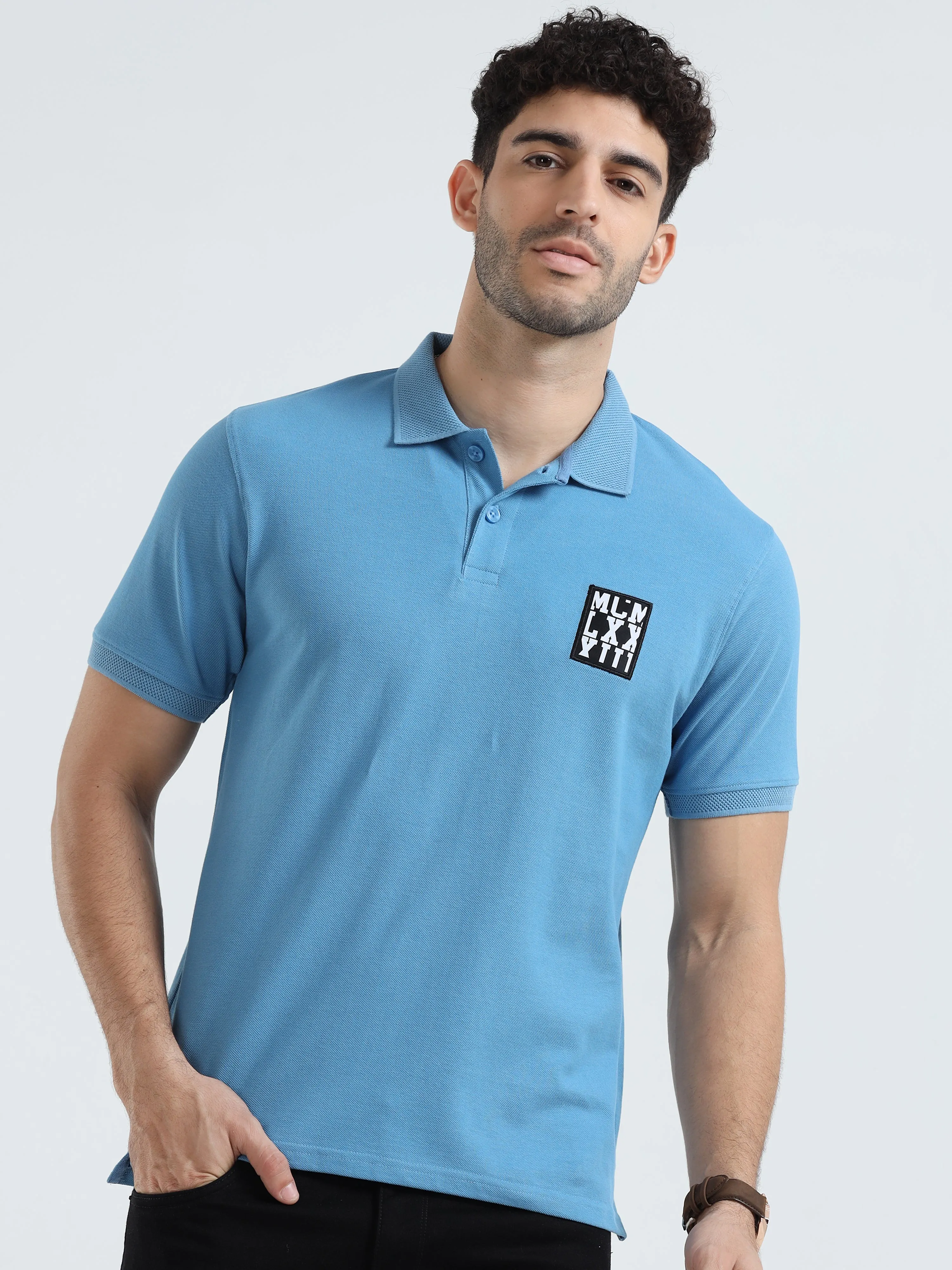 MEN'S BLUE SOLID SLIM FIT T SHIRT