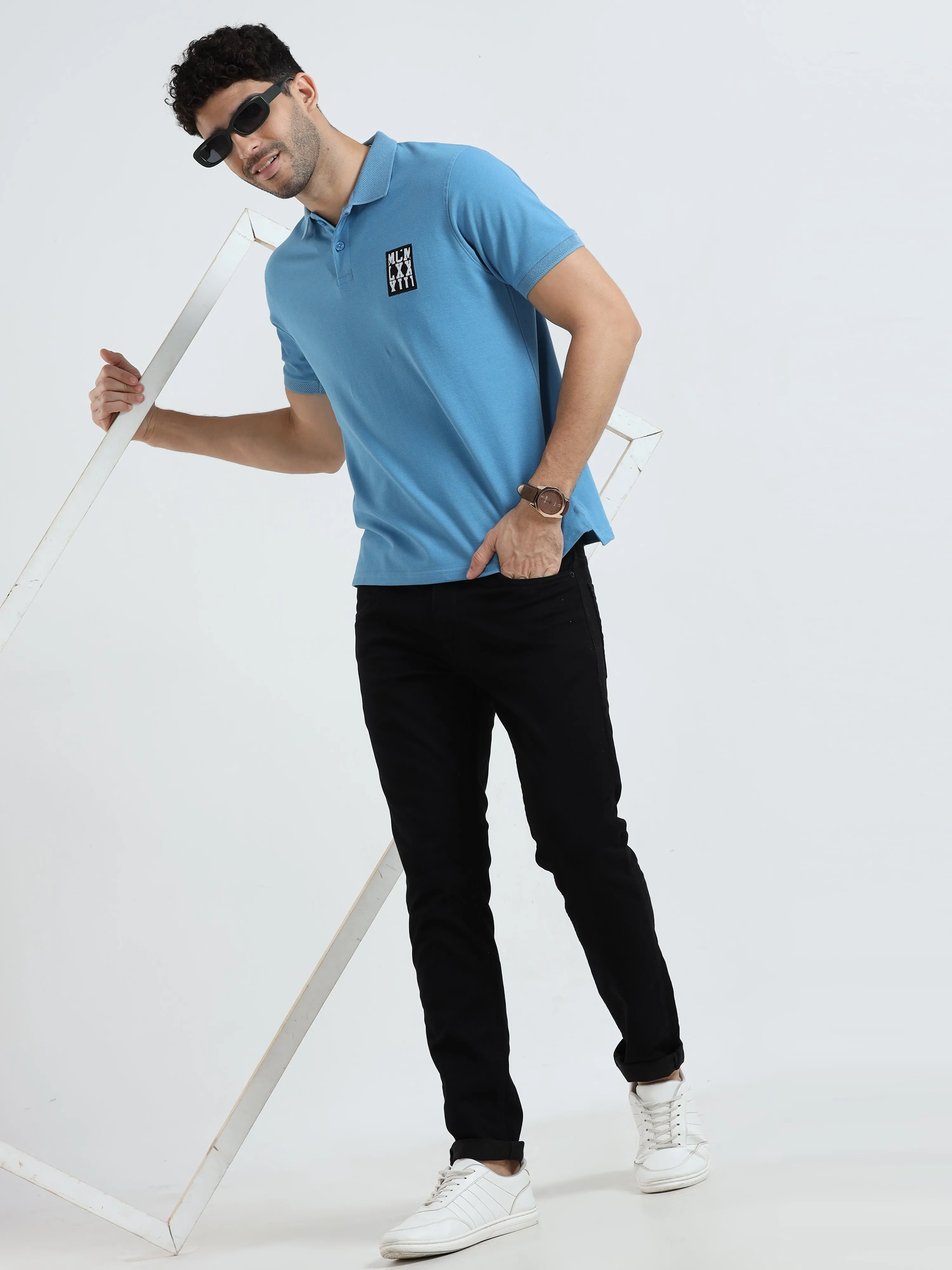 MEN'S BLUE SOLID SLIM FIT T SHIRT