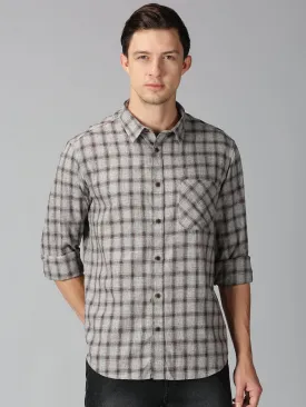 MEN'S BROWN, RED CHECK SLIM FIT SHIRT