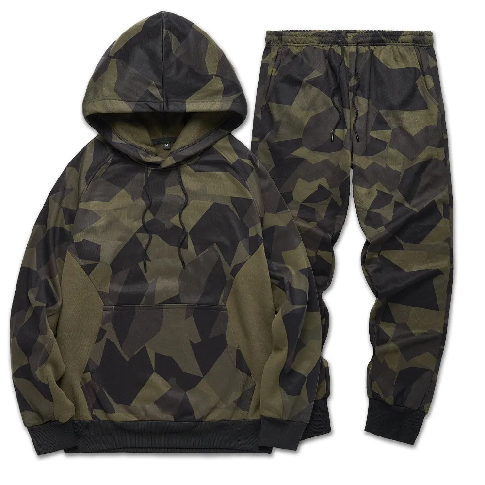 Men's Camouflage Tracksuit Loose Camouflage Hooded Sweatpants Two Piece Set | LK68