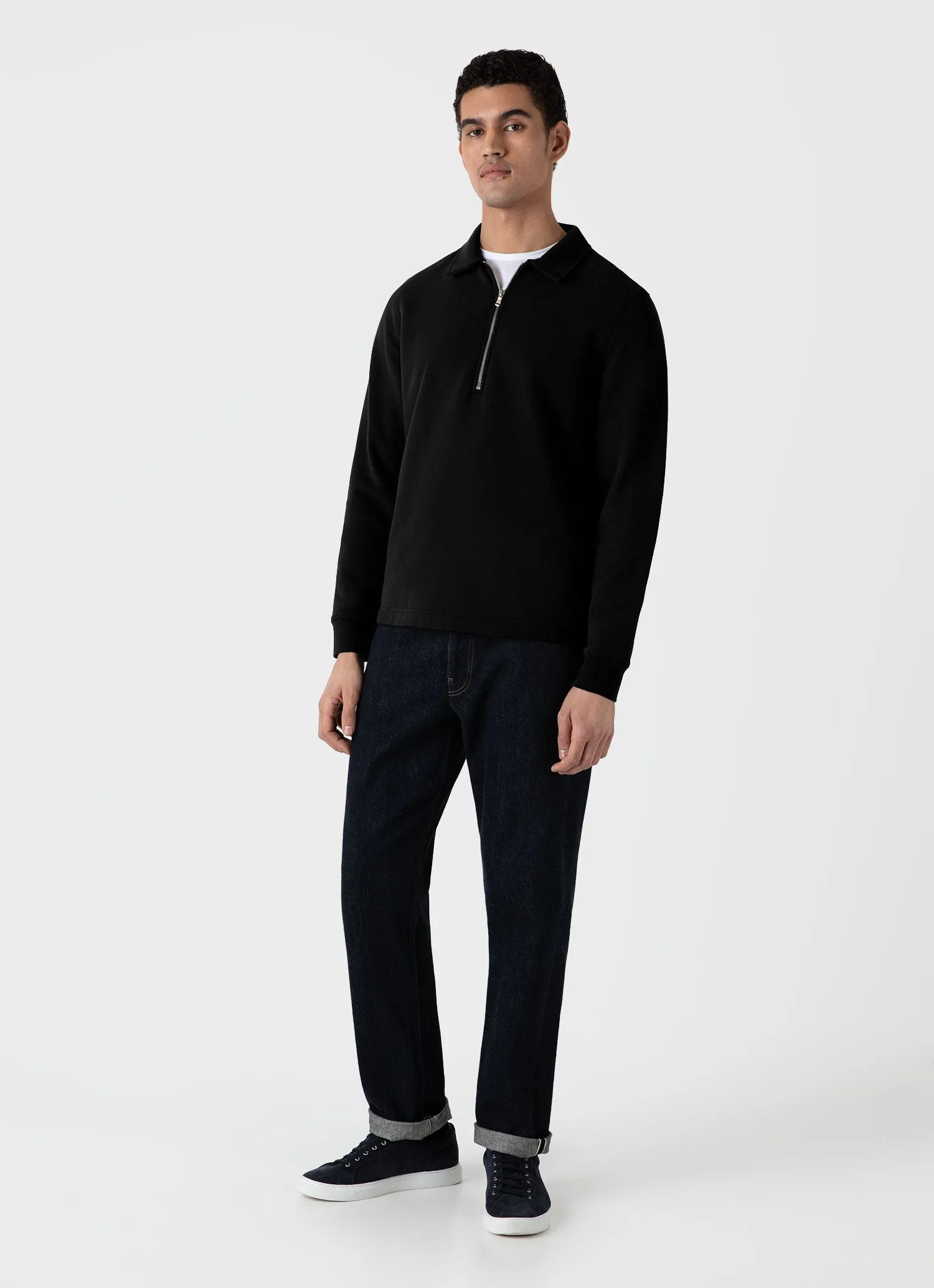 Men's Zip Polo Loopback Sweatshirt in Black