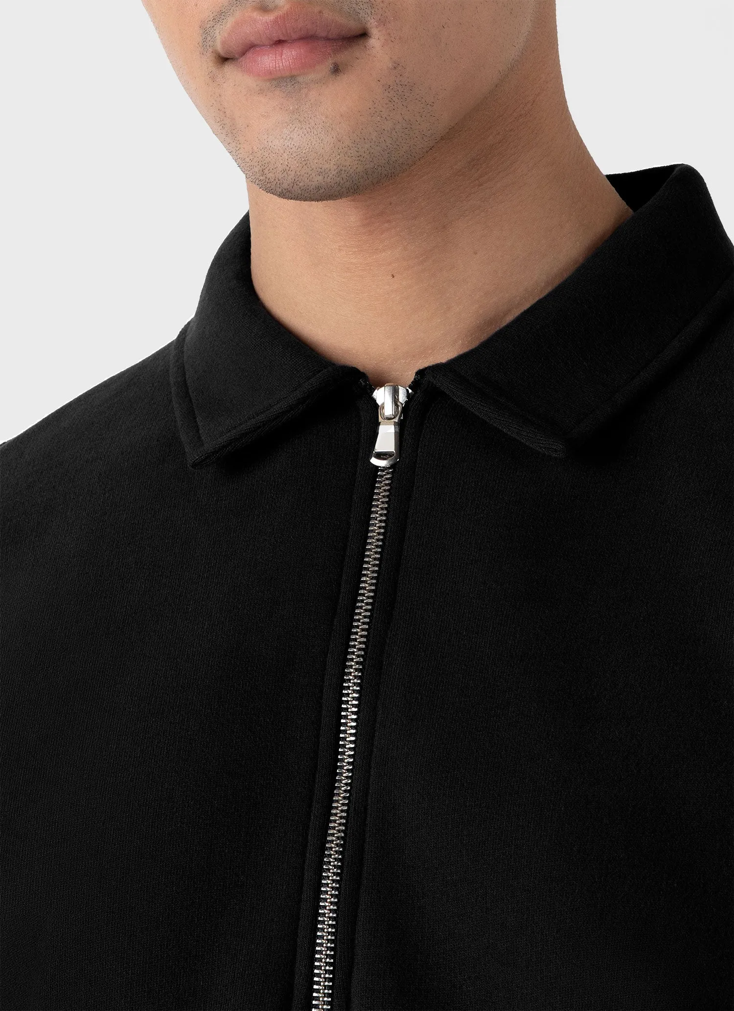 Men's Zip Polo Loopback Sweatshirt in Black