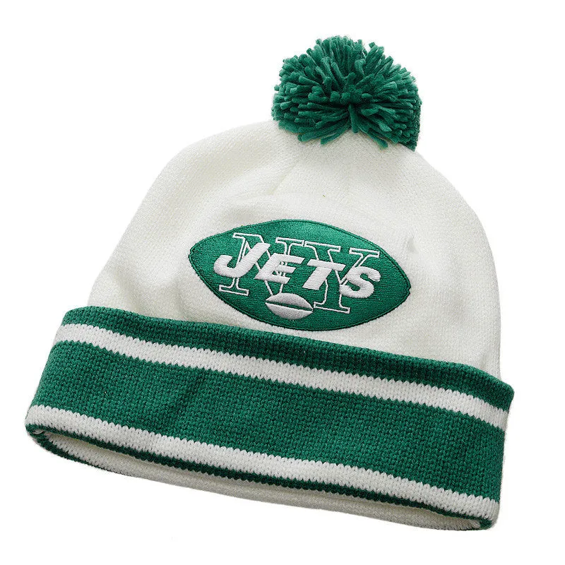 Mitchell & Ness NY Jets Throwback Striped Beanie