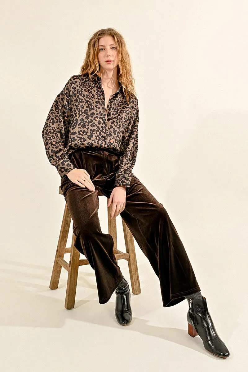 Molly Bracken Flowy Velvet Wide Leg Trousers