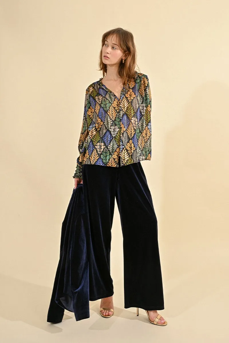 Molly Bracken Flowy Velvet Wide Leg Trousers