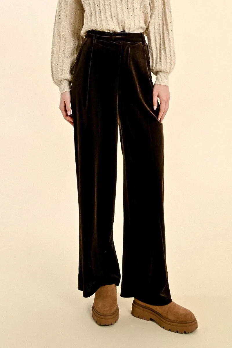 Molly Bracken Flowy Velvet Wide Leg Trousers