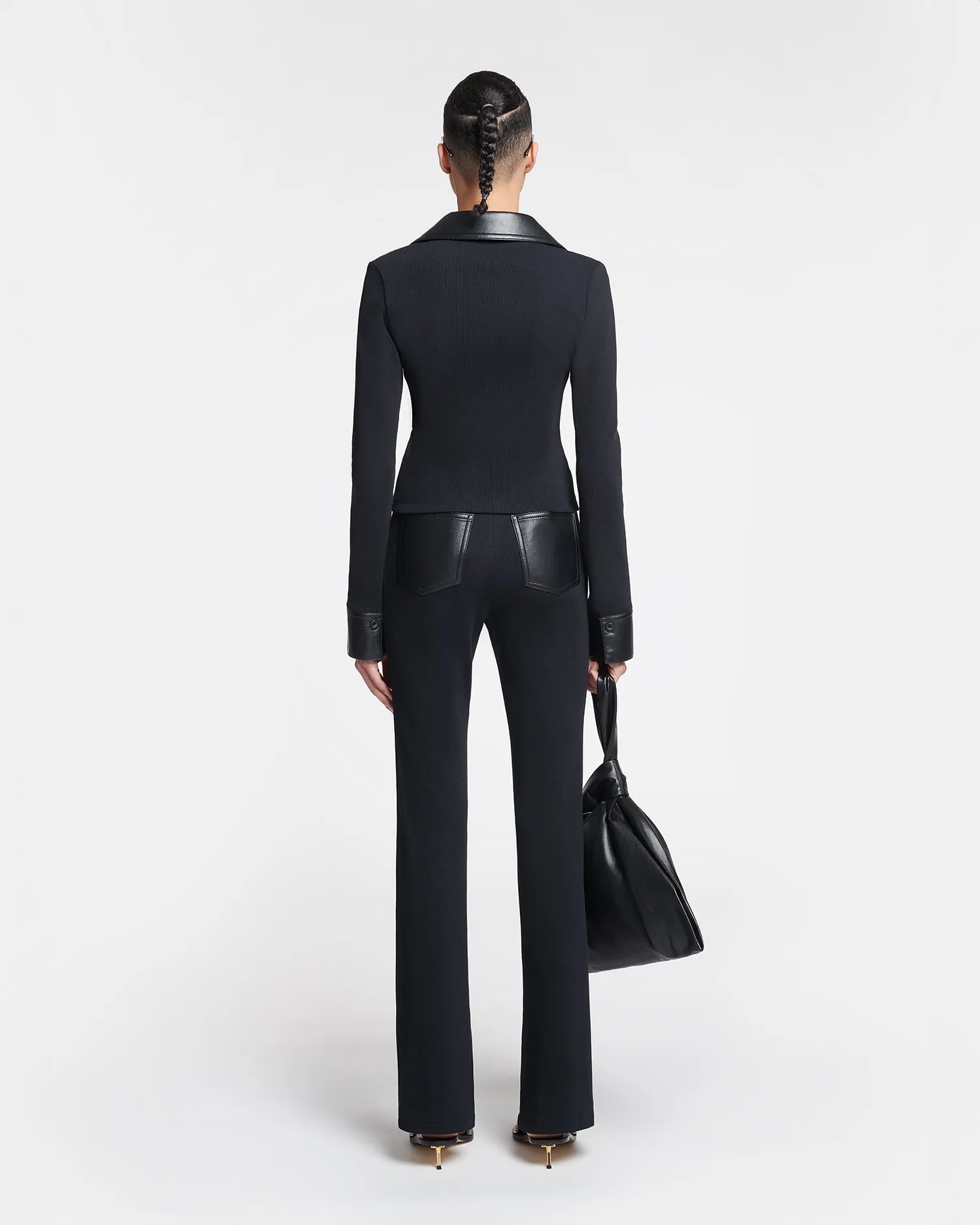 Mykas - Leather-Trimmed Ribbed-Jersey Pants - Black