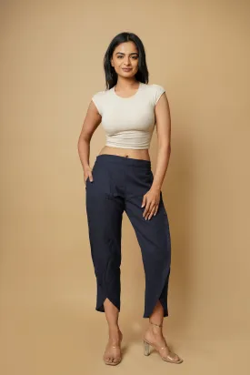 Navy Blue Cotton Women's Tulip Trousers