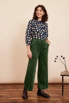 Nora Needlecord Forest Green Trouser Cropped