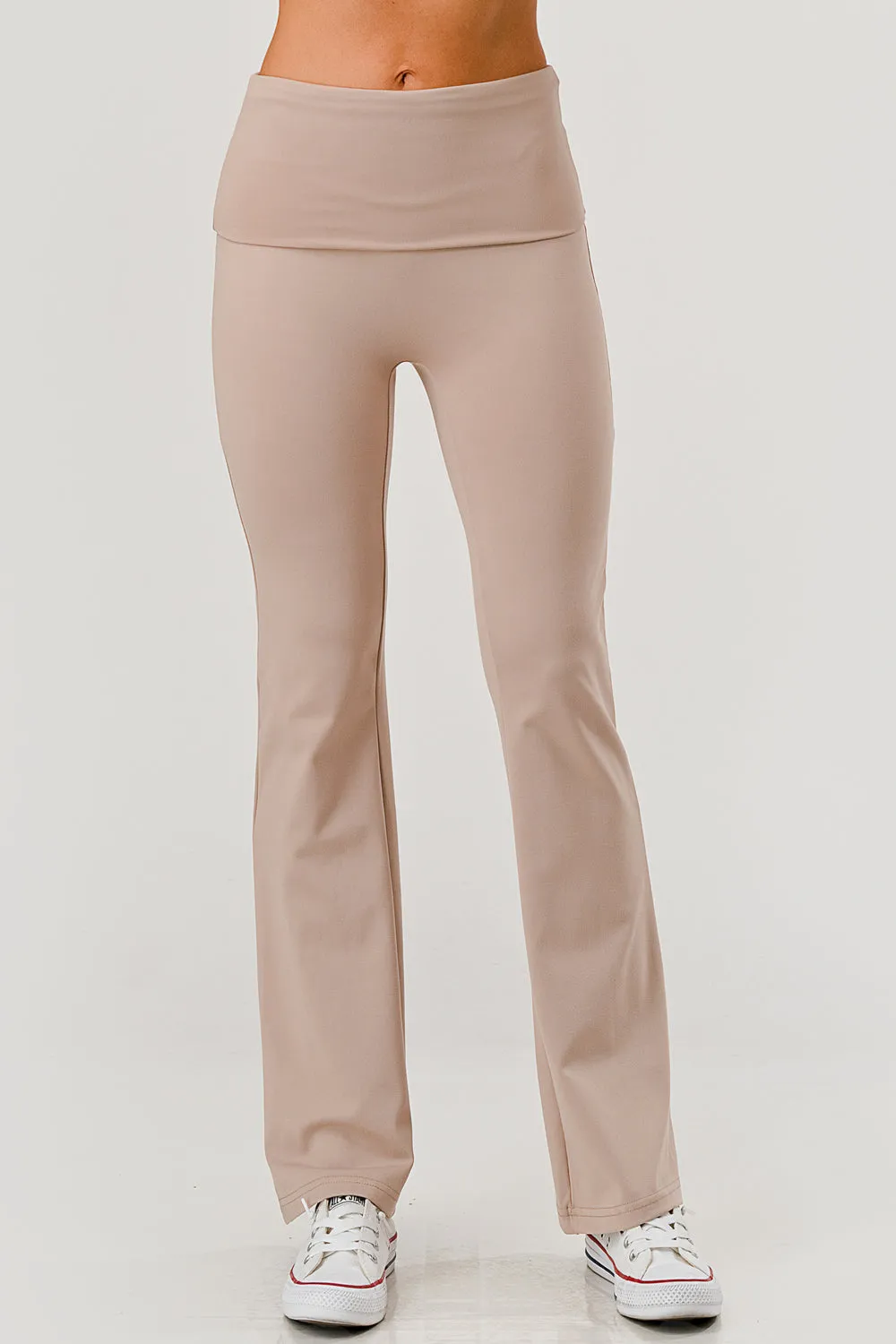 Pillowy Soft Fold Over High Waist Flare Pants - Latte