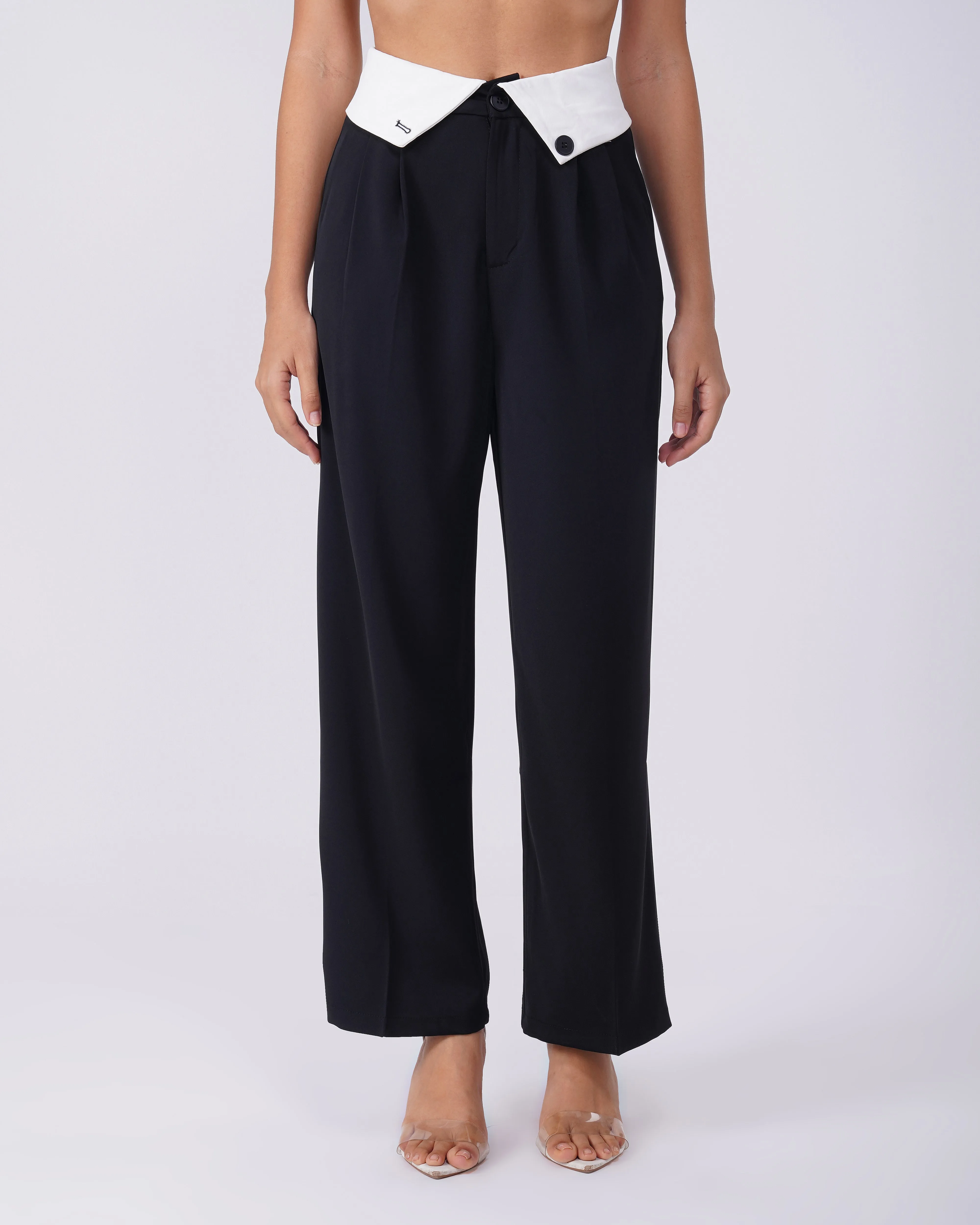 PLEATED BLACK PANTS WITH PANELLED WAIST