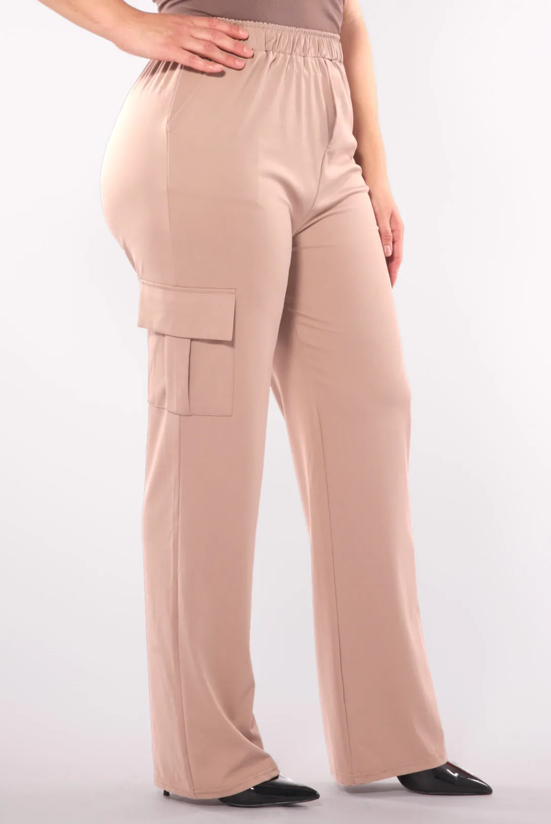 Plus Size High Rise Straight Leg Cargo Pants - Latte