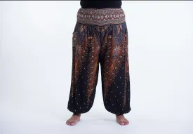 Plus Size Peacock Feathers Unisex Harem Pants in Black