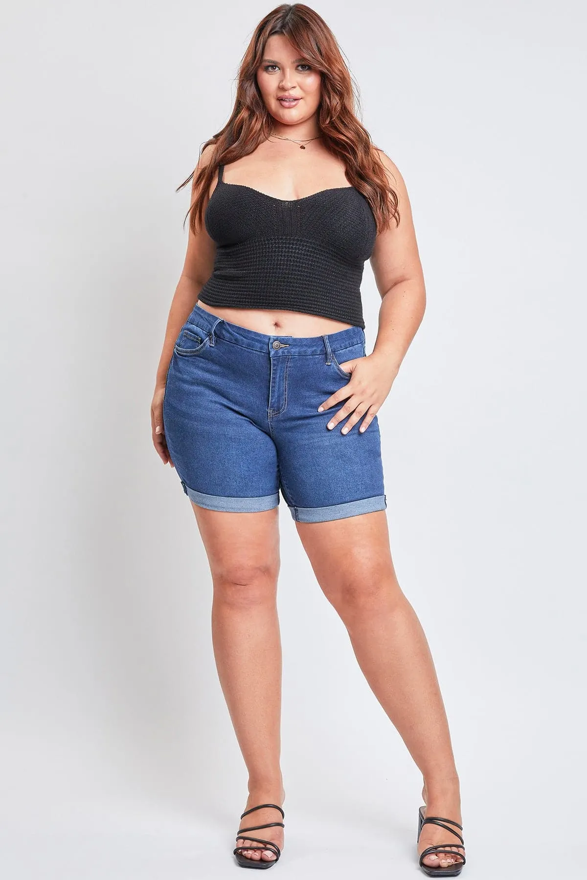 Plus Size Women's Curvy Fit Shorts With Rolled Cuffs