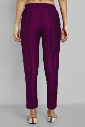 Purple Cotton Silk Pants with Pockets