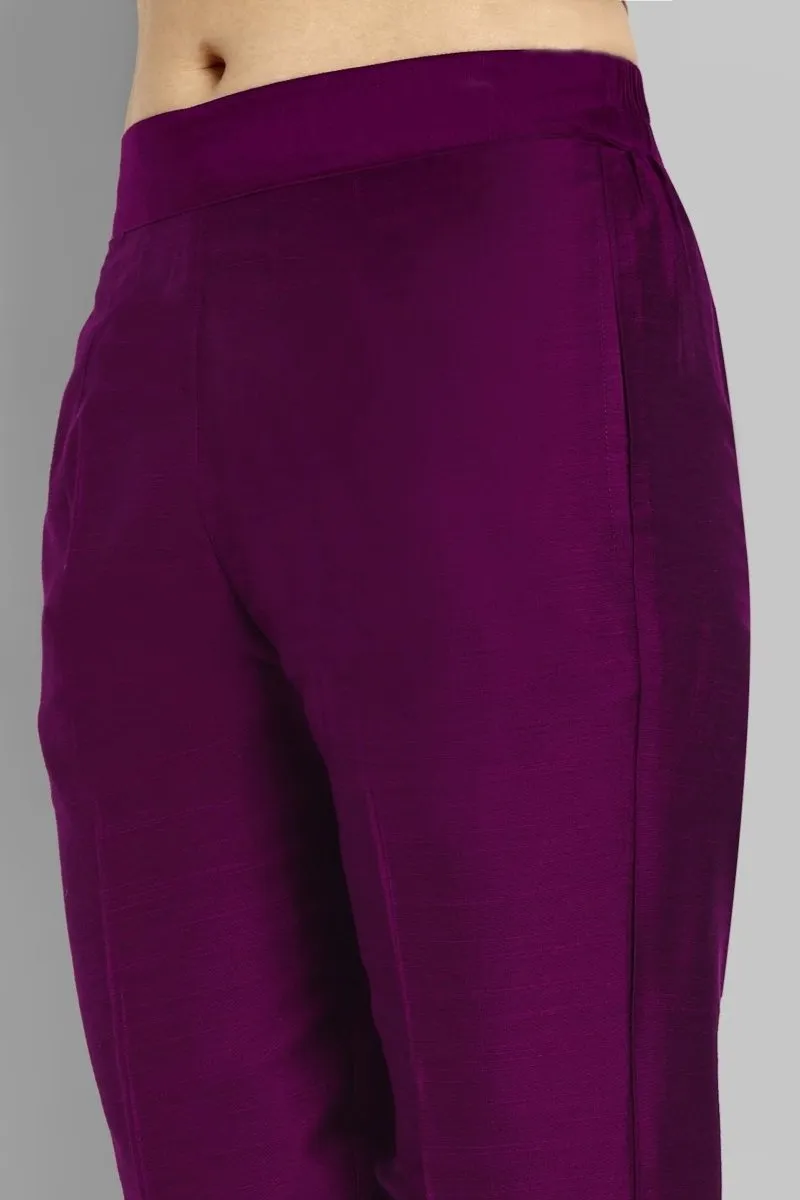 Purple Cotton Silk Pants with Pockets