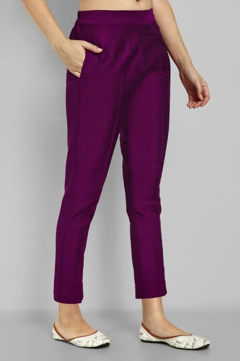 Purple Cotton Silk Pants with Pockets