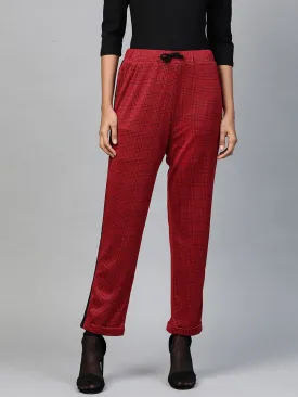 Red Check Side Tape Jacquard Pants