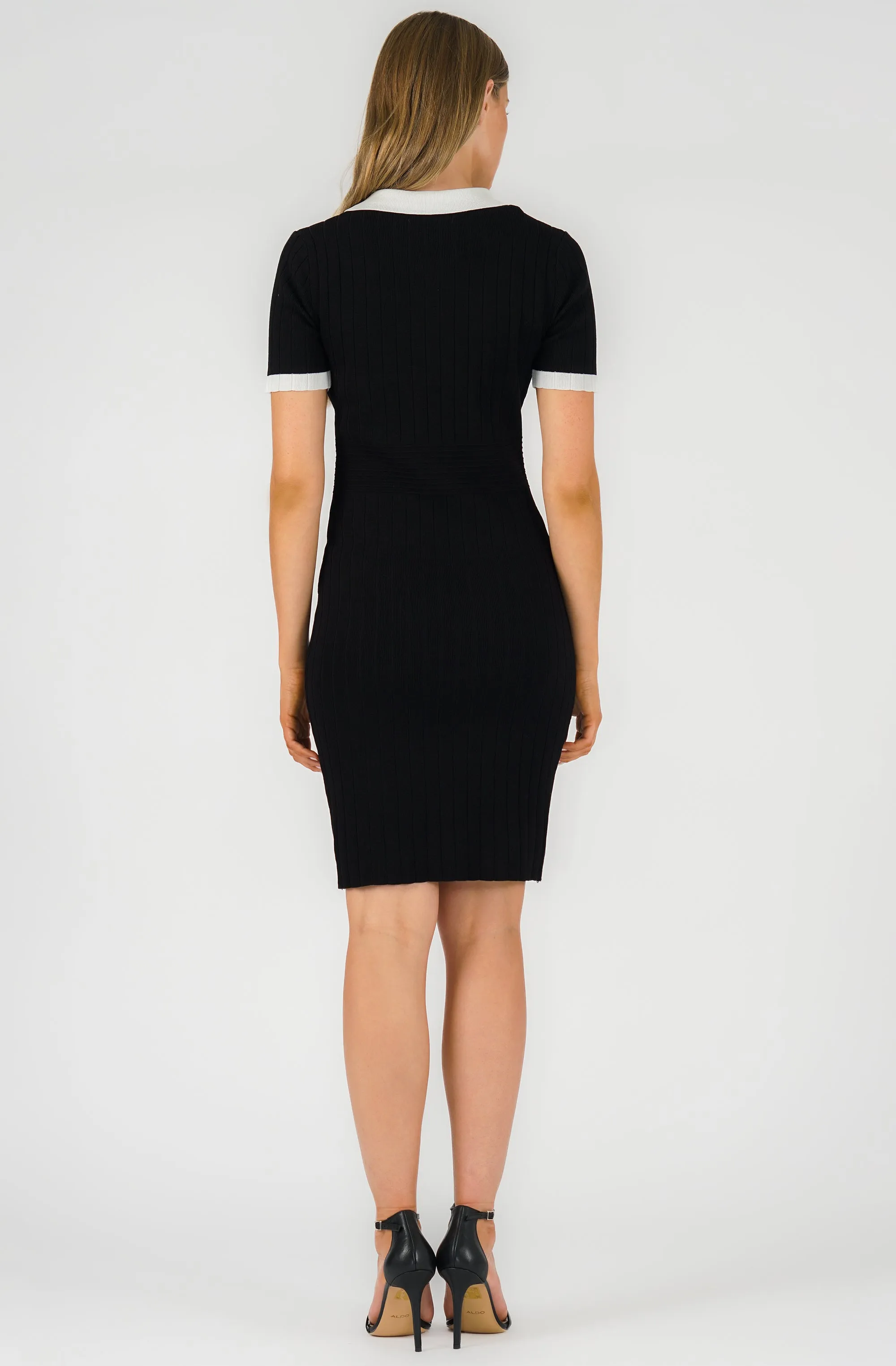 Ribbed Knit Dress with Contrasting Collar