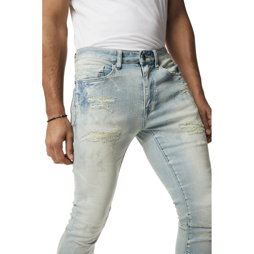 Rip & Repaired Lightning Washed Super Skinny Jeans - Canal Blue