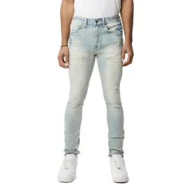 Rip & Repaired Lightning Washed Super Skinny Jeans - Canal Blue