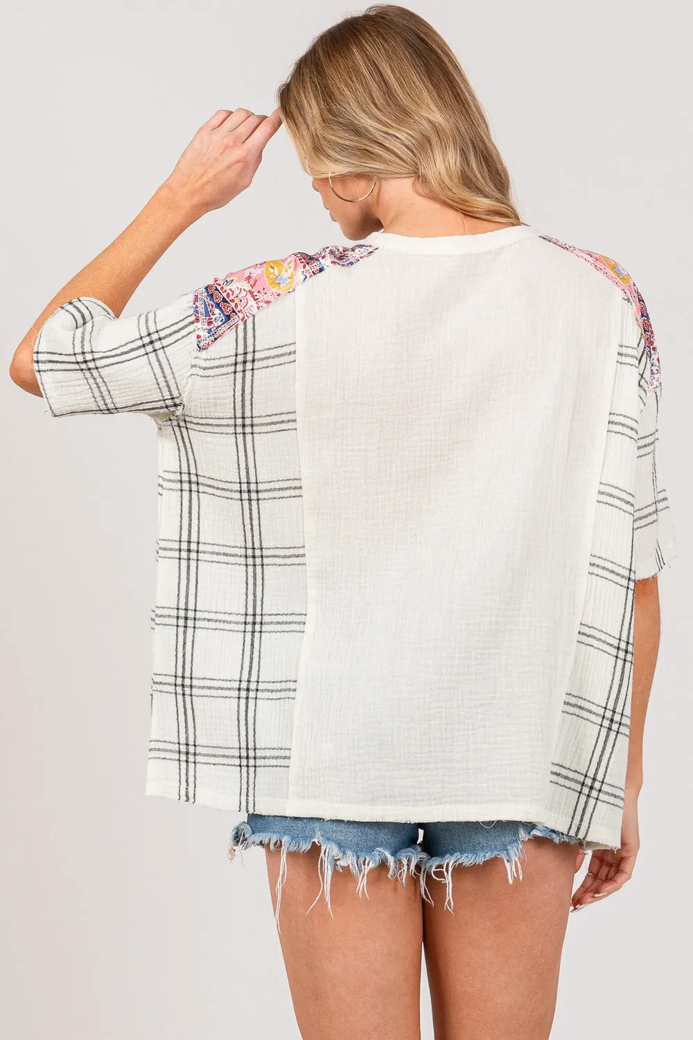 SAGE   FIG Plaid Half Button Gauze Top