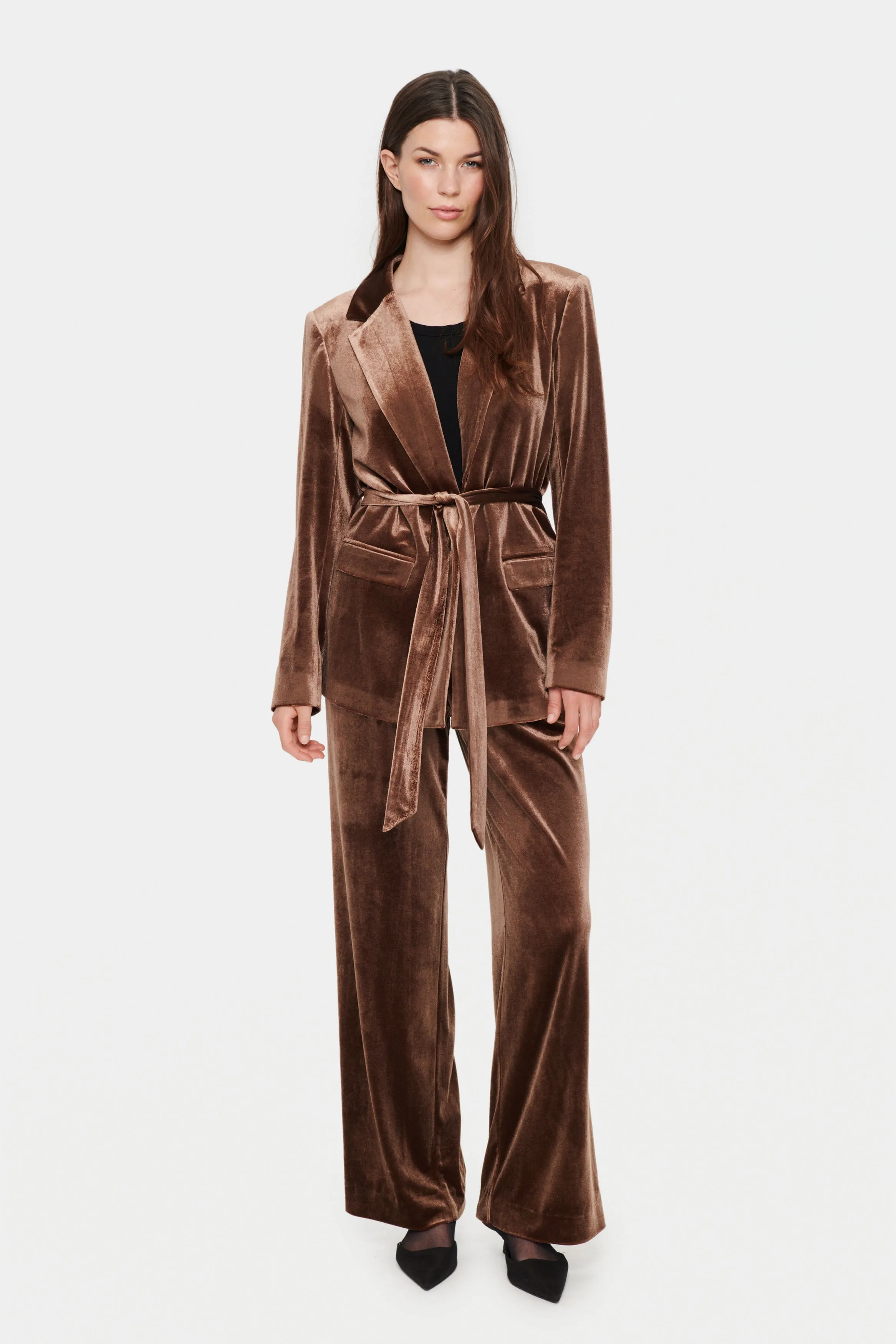 Saint Tropez Bree Velvet Trousers in Chocolate Brown