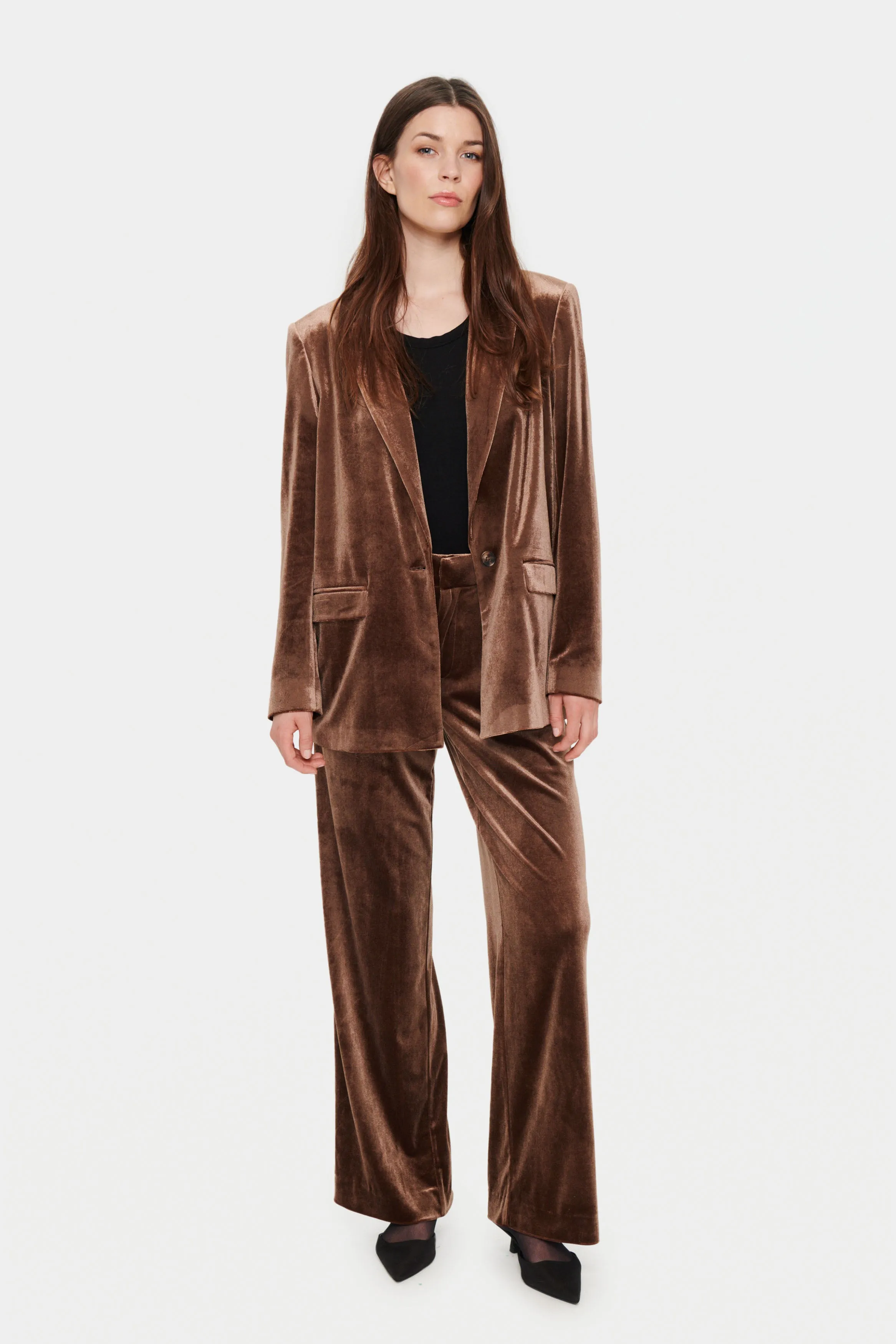 Saint Tropez Bree Velvet Trousers in Chocolate Brown