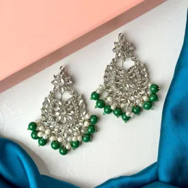 Sameera Earrings/Teeka Set Silver (Green)