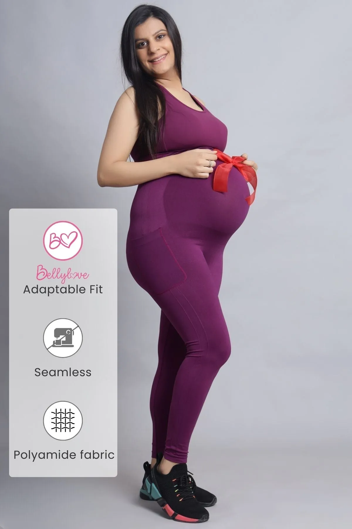 Seamless Adaptable Bump Support Wine Maternity Leggings