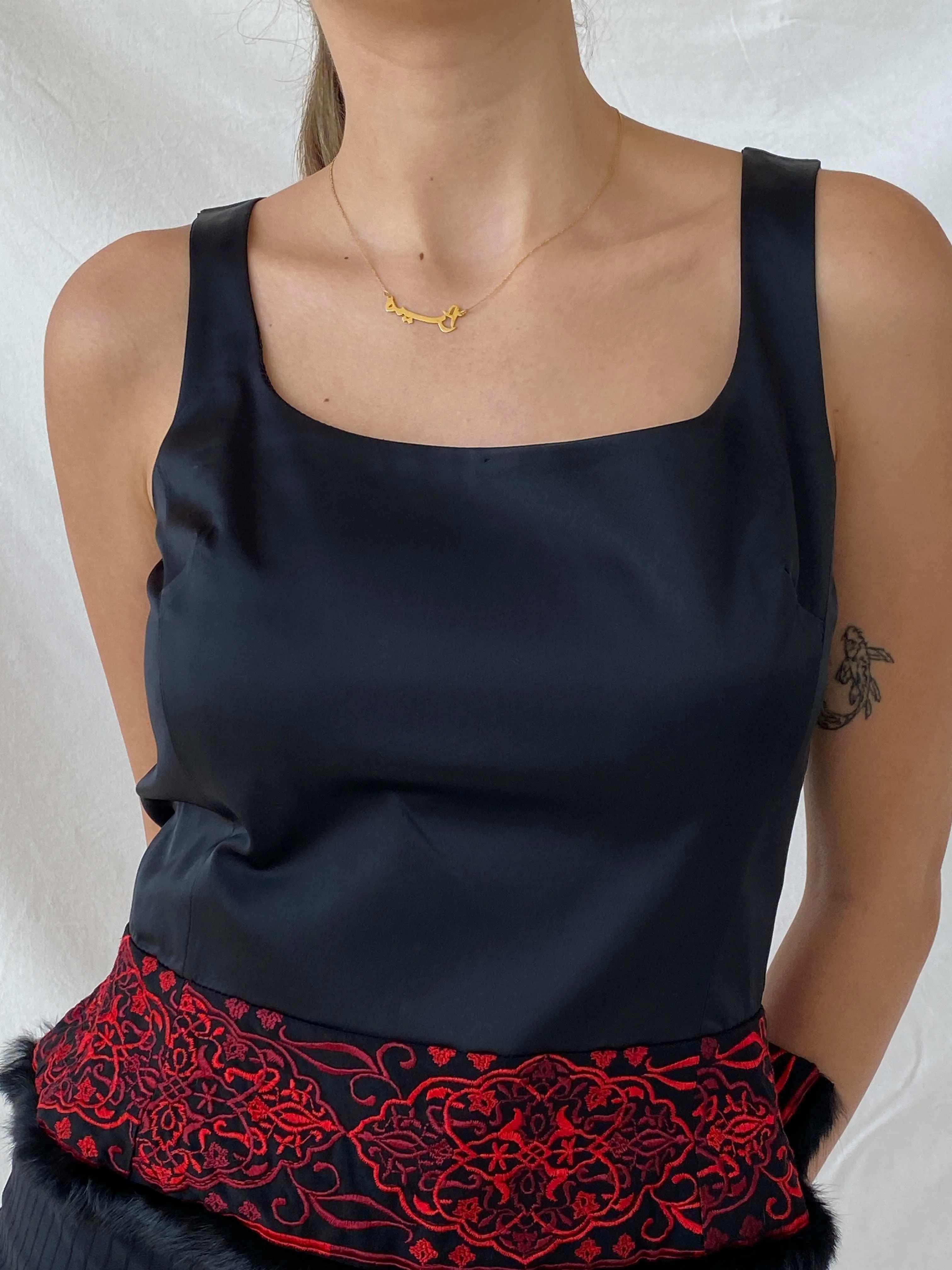 Sinéquanone Paris Open Back Black Red Embroidery Top - M