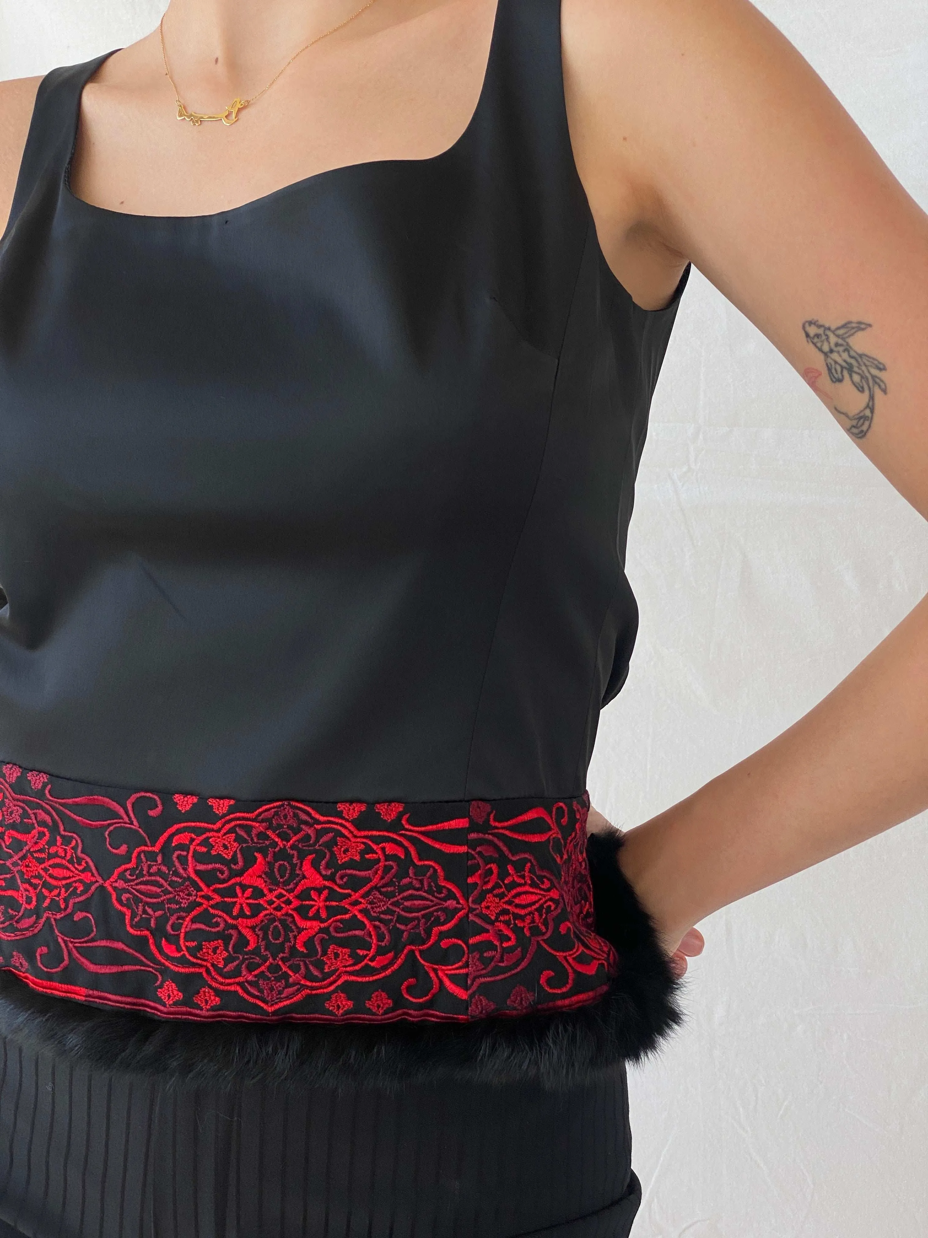 Sinéquanone Paris Open Back Black Red Embroidery Top - M