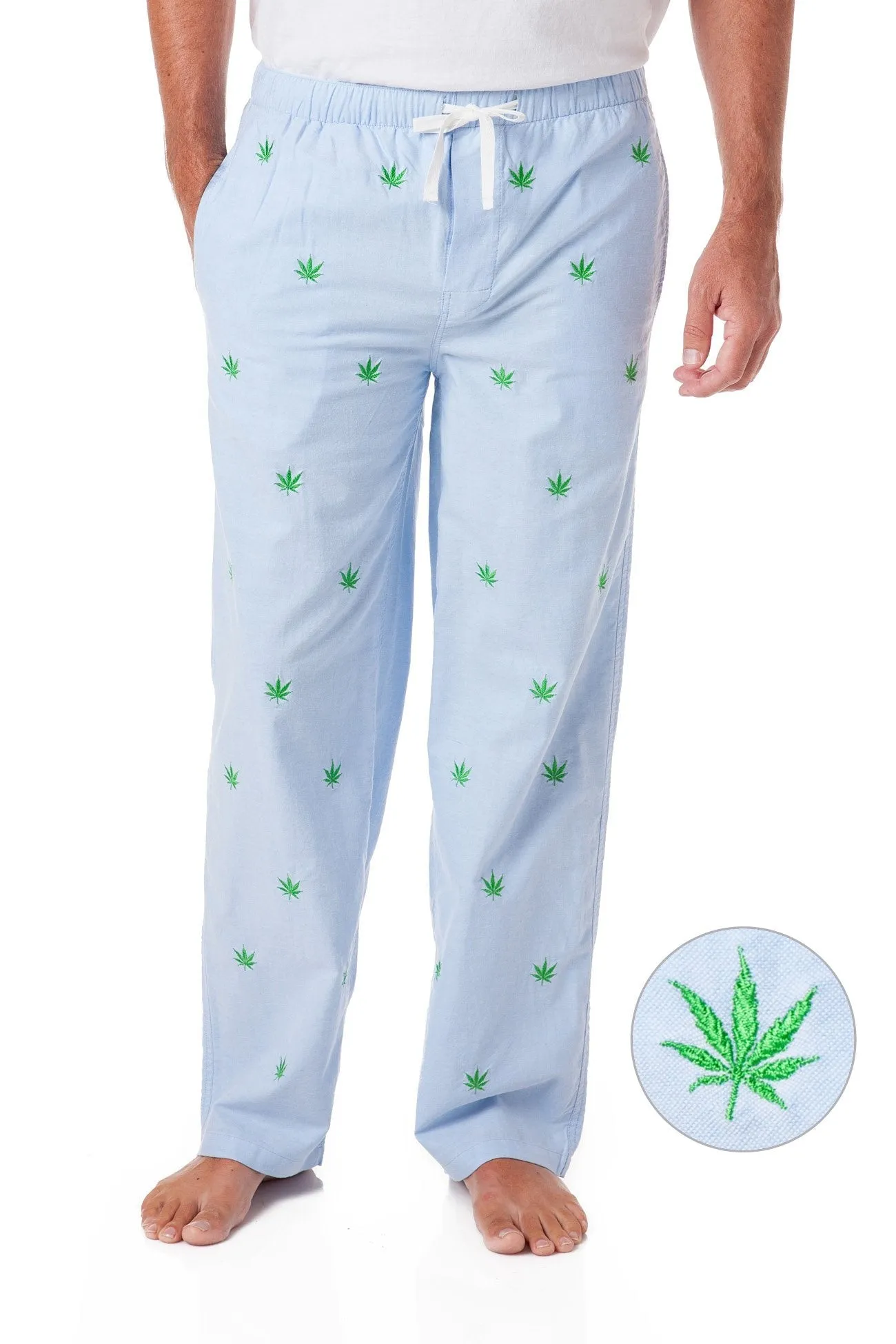 Sleeper Pant Blue Oxford with Pot Leaf