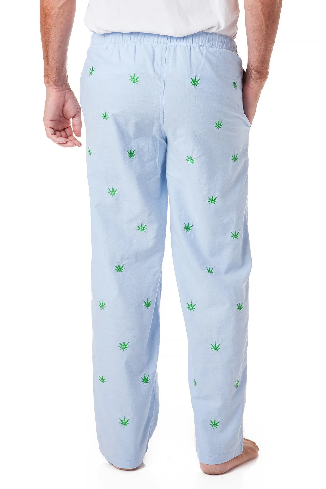 Sleeper Pant Blue Oxford with Pot Leaf