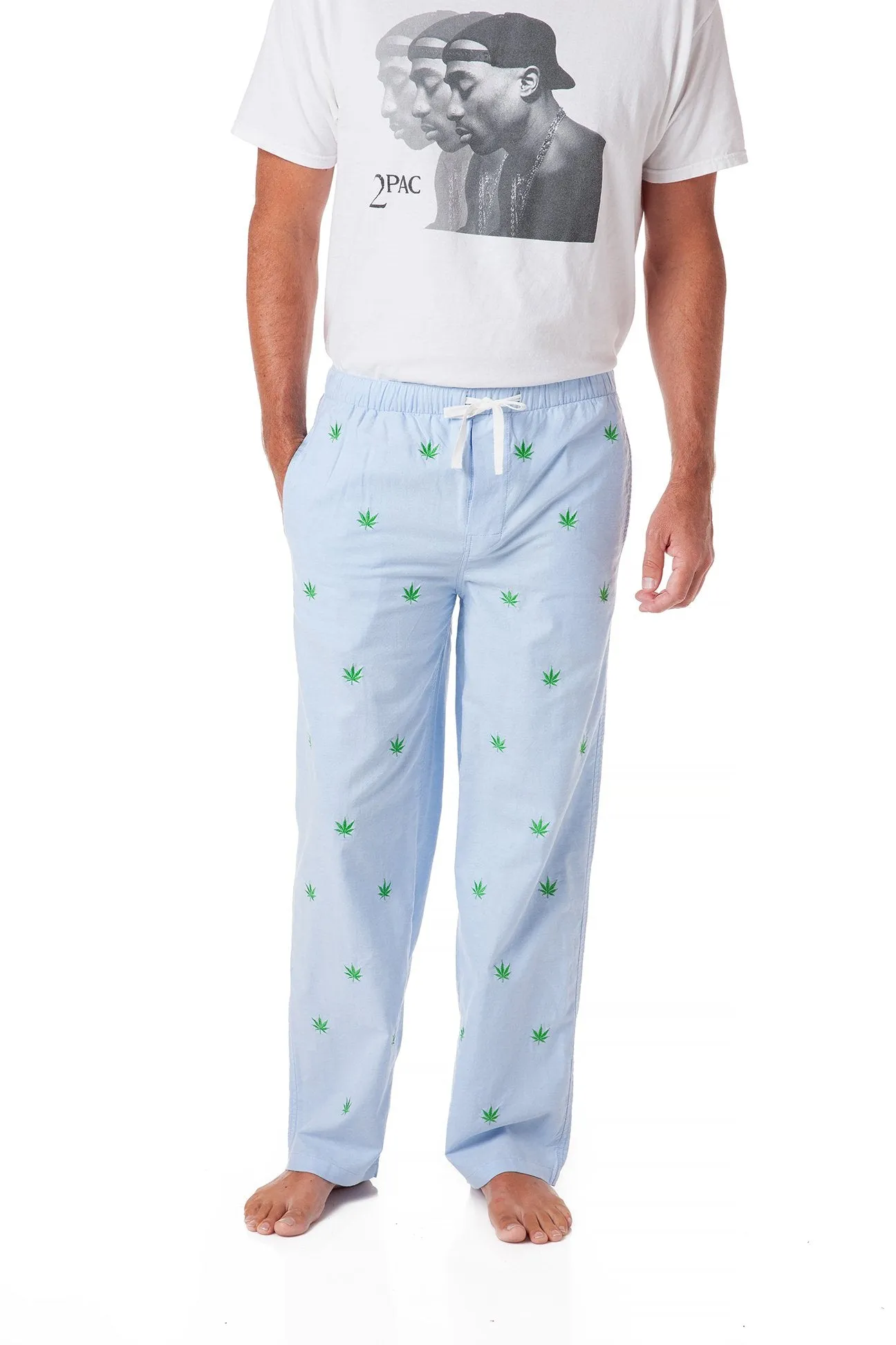 Sleeper Pant Blue Oxford with Pot Leaf